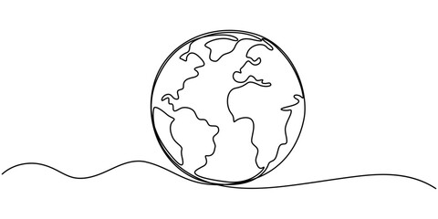Planet Earth Continuous Line Icon, Globe. Earth globe one line drawing of world map minimalist vector illustration isolated on white background. Continuous line drawing, pro vector illustration.