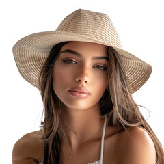 Girl in a beach hat on a transparent background