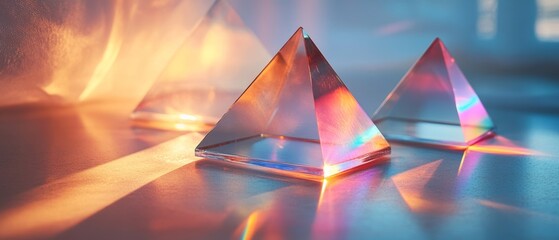 Prism shapes refracting light through colorful prisms. Generative AI