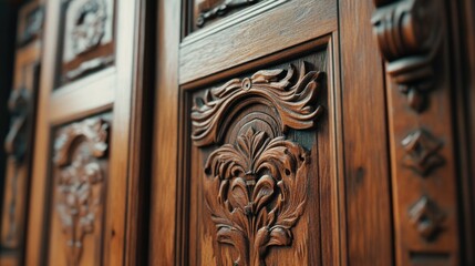 Wooden door with carvings