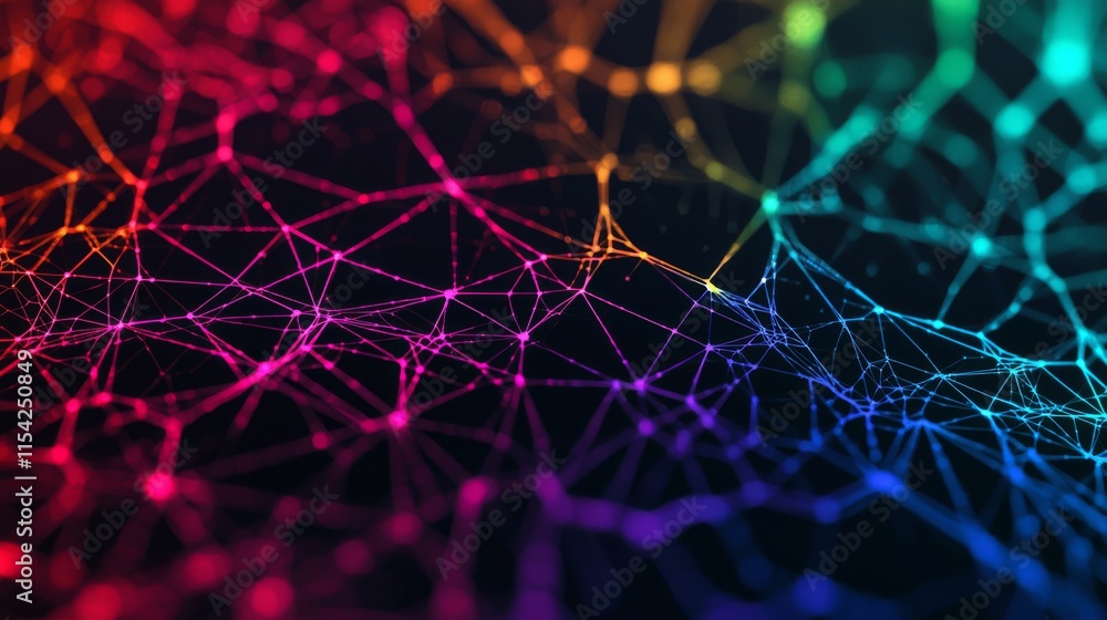 Poster a vibrant, abstract representation of interconnected lines and nodes, showcasing a colorful network 