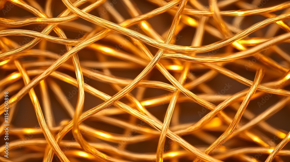 Aufkleber a close-up of intertwined golden threads, showcasing a complex pattern with a shimmering texture aga