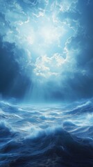 Serene Ocean Waves Under a Bright Heavenly Sky