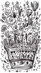 Whimsical Doodle Pot Exploding with Creativity, Design Element,  White Background,  Graphic Design Resource.