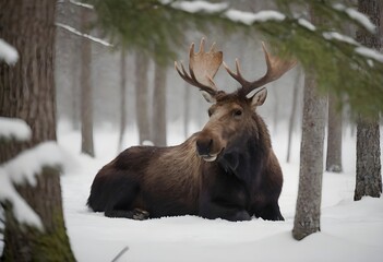 Fototapeta premium Majestic Moose Roaming in a Lush Jungle