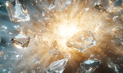 A geometric background with shards of crystal-like fragments bursting out
