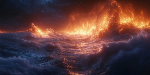 Fototapeta premium Ocean An ocean of glowing light waves flowing through the void. Generative AI