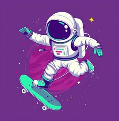 Cute Cartoon Character Robot wearing hoodie playing skate board vector illustration.