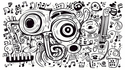 Whimsical Music Doodle Art Background Illustration for Design.