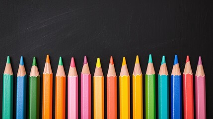 Colorful pencils arranged on a black background.