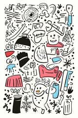 Obraz premium Winter Doodle Snowman Illustration, Festive Background, Holiday Card Design.