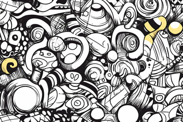 Abstract black and white doodle art background for design, website, or print.