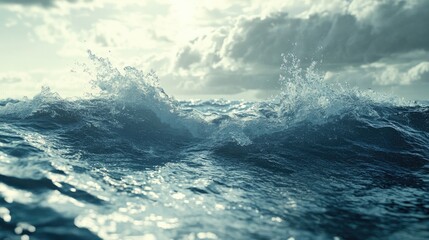 Ocean Waves Crashing Under a Cloudy Sky