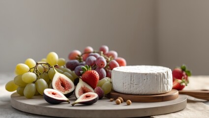Artisan cheese board with creamy brie and fresh fruit accents