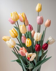 Obraz premium Bouquet of colorful tulips blooming under soft lighting