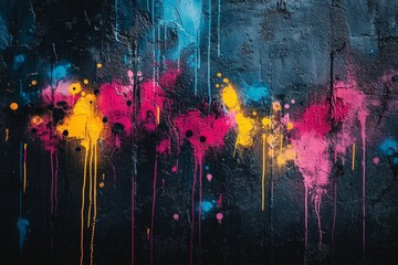 Obraz premium Neon Graffiti Colorful neon graffiti splattered across a dark, textured wall. Generative AI