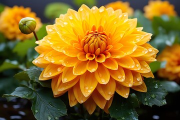 vibrant yellow dahlia blossom fresh and beautiful in nature