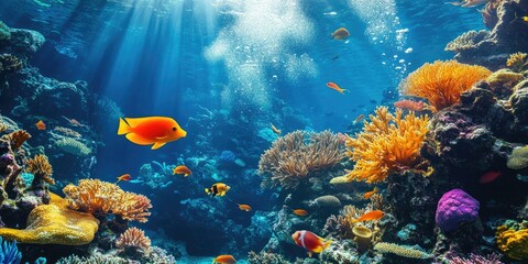 Obraz premium Vibrant Coral Reef Ecosystem With Colorful Fish Swimming