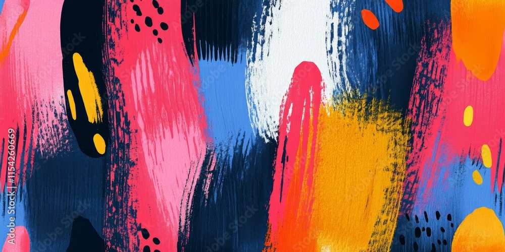 Poster brush strokes forming textured patterns in bright hues. generative ai