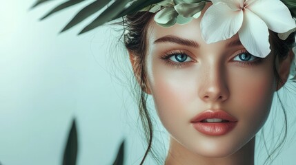 Portrait of a woman with floral hair accessory