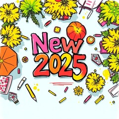 Obraz premium Creative 2025 New Year Designs Featuring Fireworks, Festive Typography, and Vibrant Celebratory Themes