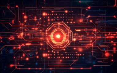 Obraz premium Futuristic Neon gridlines overlaid with digital data and tech motifs. Generative AI