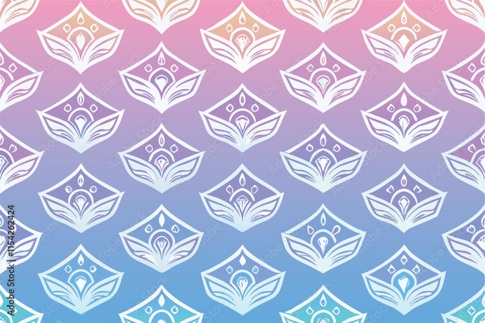 Poster Colorful vector pattern featuring intricate floral designs on a gradient background