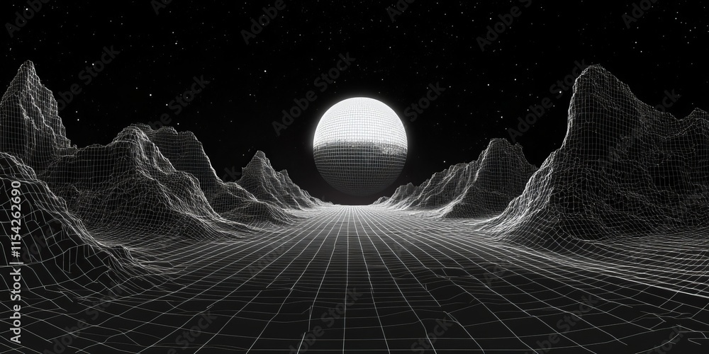 Poster wireframe structures in deep, space. generative ai