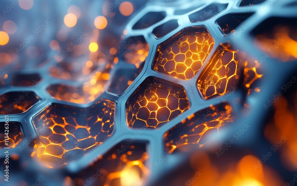Poster hexagonal brightly and morphing into complex forms. generative ai