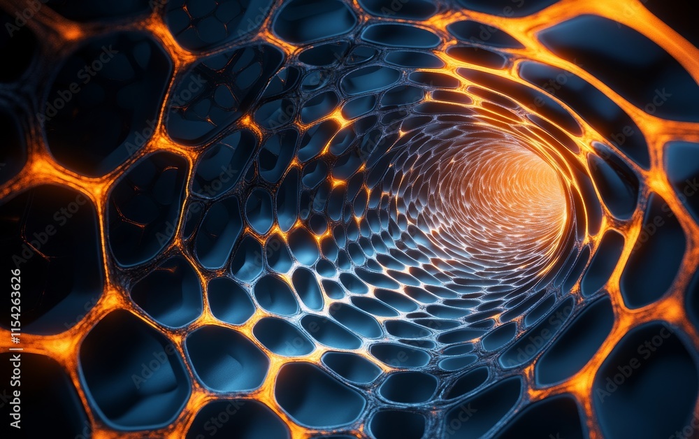 Poster hexagonal brightly and morphing into complex forms. generative ai
