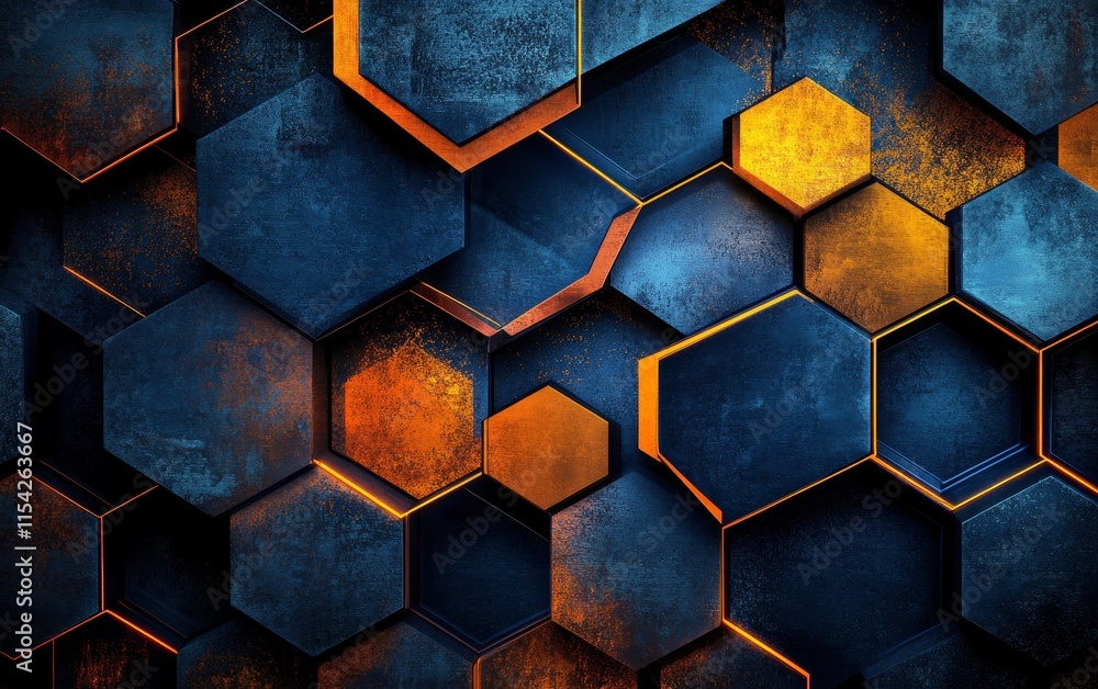 Poster hexagonal brightly and morphing into complex forms. generative ai