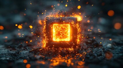 Fiery Cube Embers Glowing Hot Burning Brightly