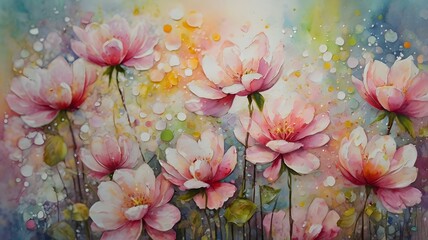 Close-up of textured pink and white flowers bursting with color and life.

