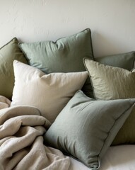 Cozy home decor with rustic down pillows in earthy tones for interior design inspiration