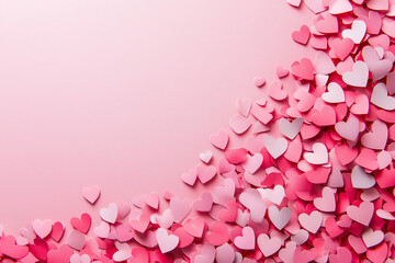 Fototapeta premium Romantic Valentine's Day Greeting Card with Pink Hearts and Delicate Paper Art on Soft Pink Background