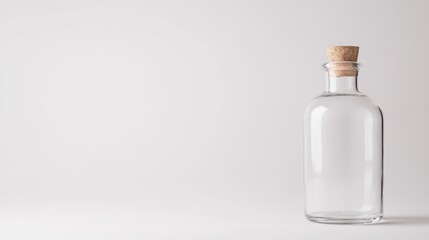 Minimalist design with small transparent glass bottle and cork stopper