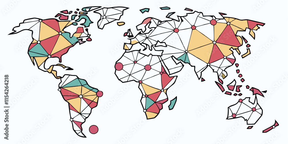 Aufkleber Colorful vector world map design featuring geometric patterns in various shades representing continents and oceans