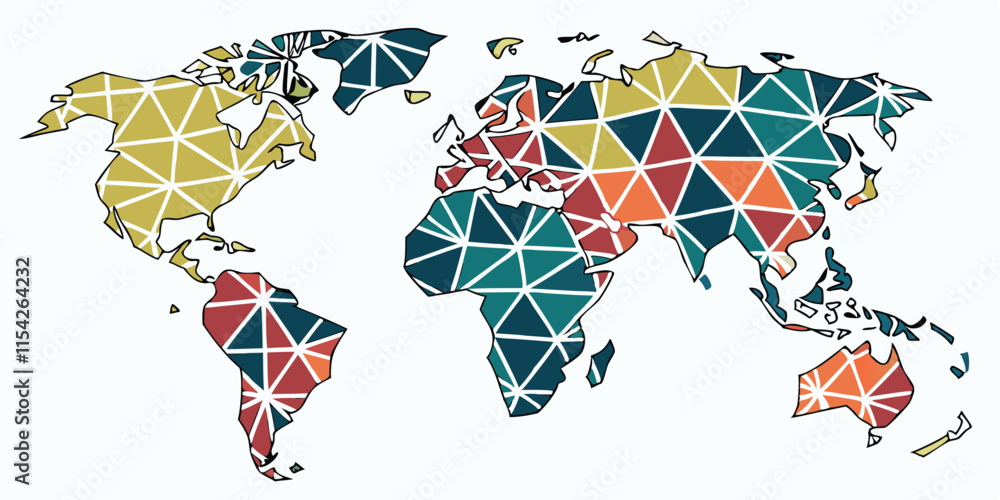 Leinwandbilder colorful vector world map design featuring geometric patterns in various shades representing contine