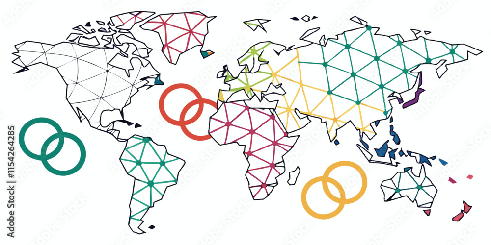 Leinwandbilder Colorful vector world map design featuring geometric patterns in various shades representing continents and oceans