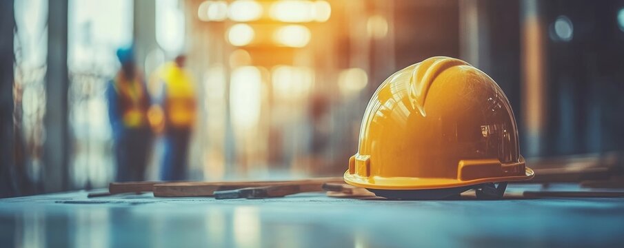 Concept Teamwork of building construction staff. Project engineer contractor reviewing plan of work with foreman and worker at construction site, Generative AI