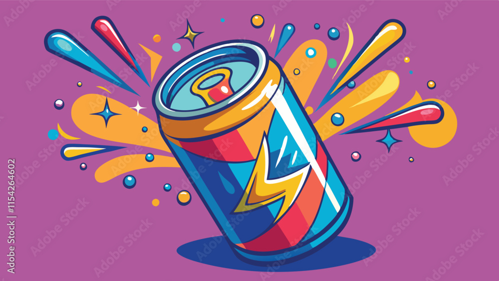 Aufkleber colorful vector design of a beverage can with splashes and dynamic elements on a bright background