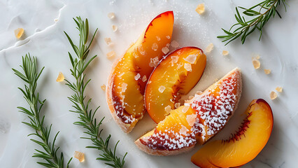 Grilled peach slices with rosemary and sugar