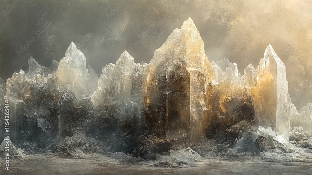 Aufkleber ice formations with sharp edges and frosty textures. generative ai