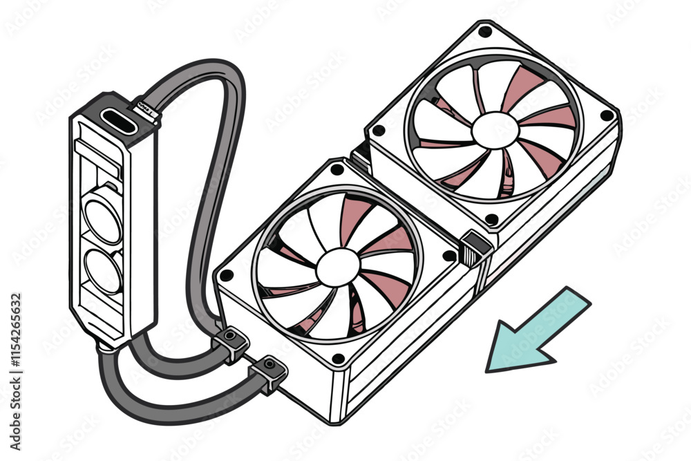 Poster detailed vector illustration of a dual fan cooling system designed for efficient heat dissipation in