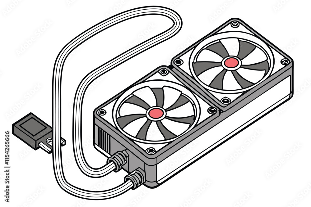 Poster detailed vector illustration of a dual fan cooling system designed for efficient heat dissipation in