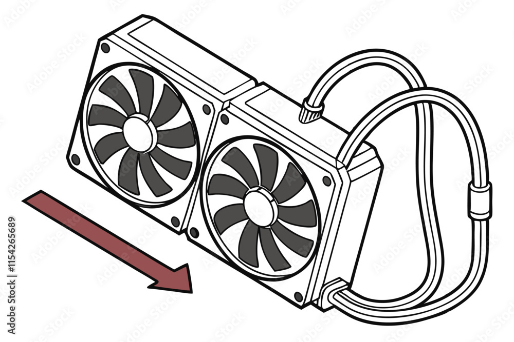 Poster detailed vector illustration of a dual fan cooling system designed for efficient heat dissipation in