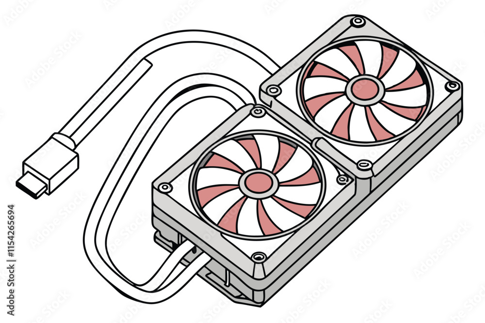Poster detailed vector illustration of a dual fan cooling system designed for efficient heat dissipation in