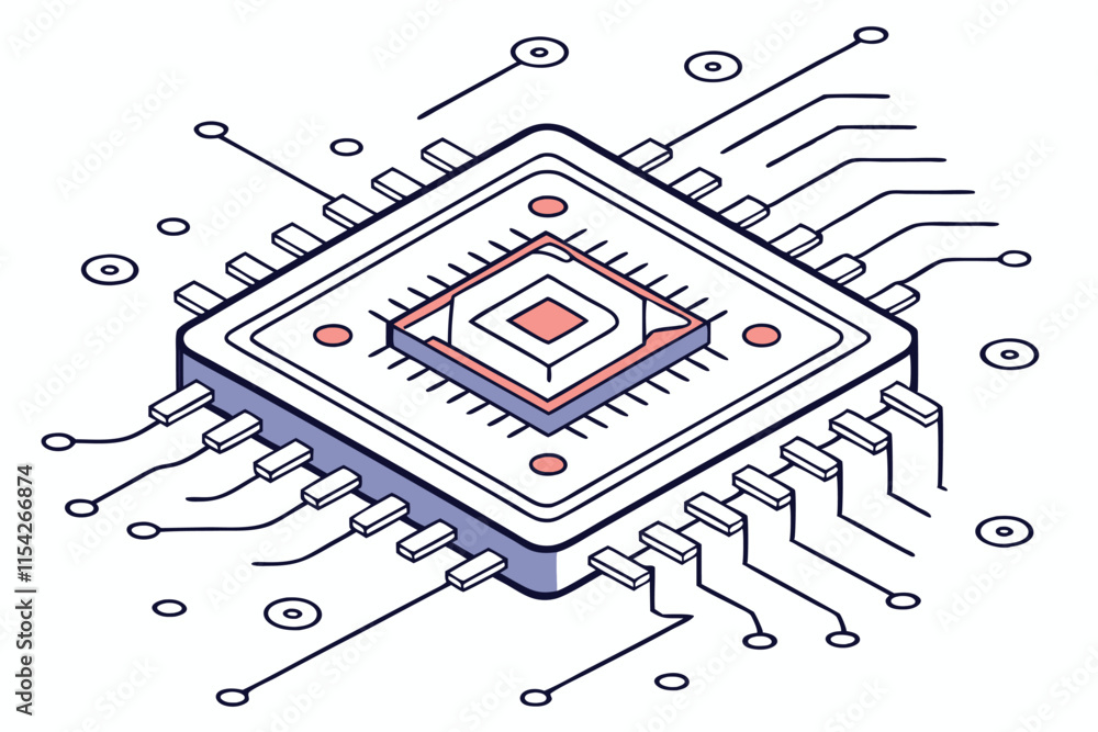 Fototapete vector illustration of a modern microchip with circuit connections and design elements for technolog