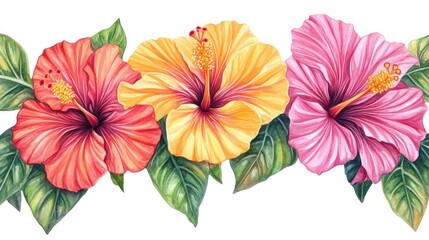 Watercolor hibiscus flower border.