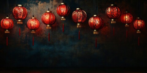 A stunning display of softly glowing red lanterns creates a festive atmosphere, ideal for Chinese New Year, celebrations, or cultural events with ample copy space.
